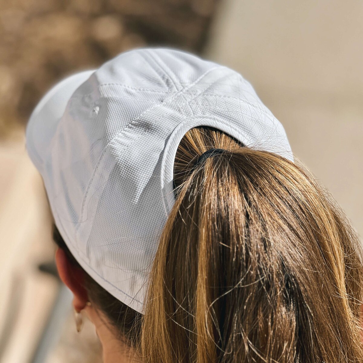 Ponyflo I-State White Embroidered Ponytail Hat